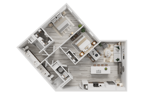 Floor plan for 2 beds, 2 baths, 1164 sqft